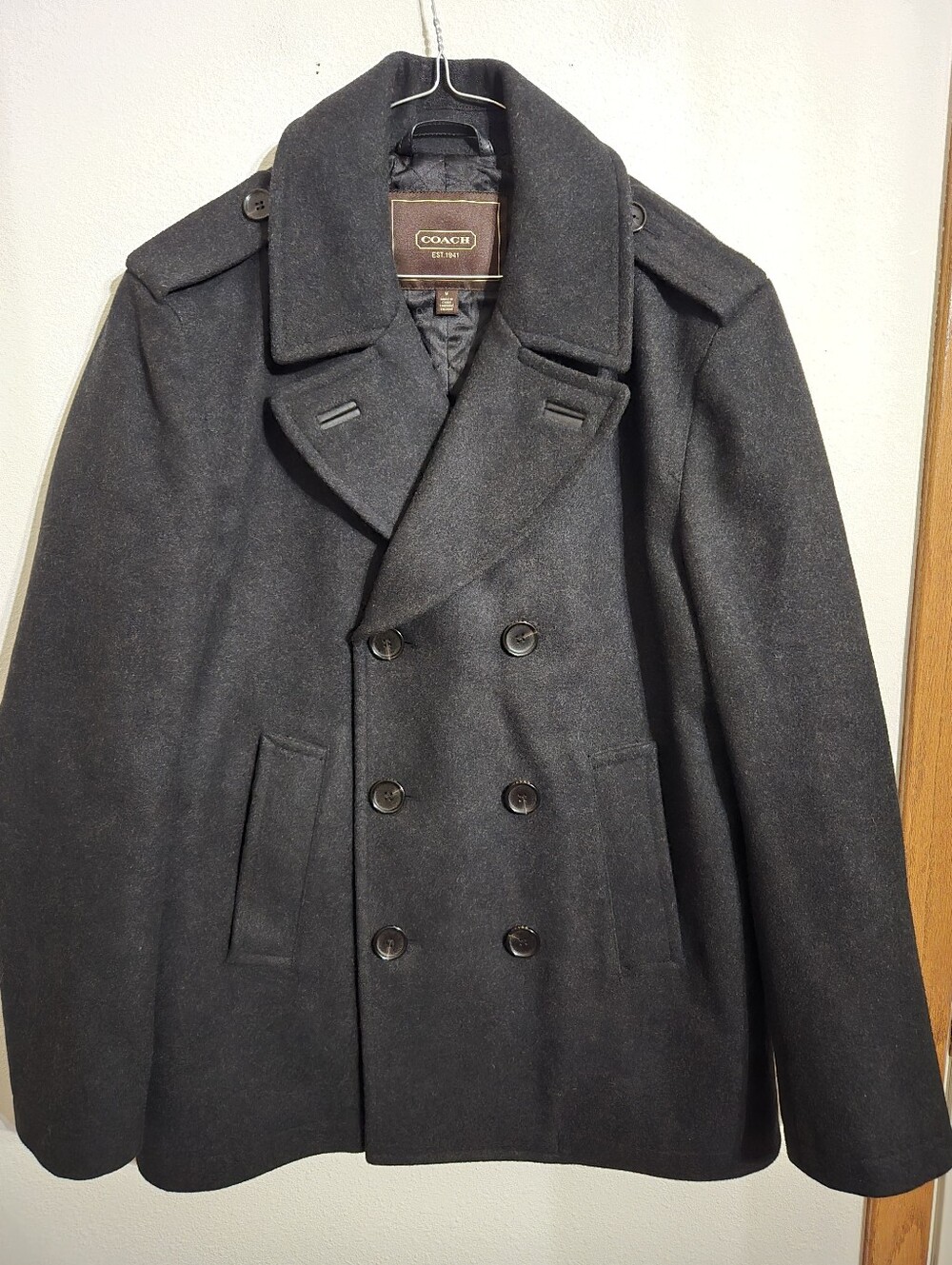 Coach Black Double-Breasted Wool Peacoat